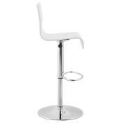 Tabouret de bar réglable 'Slider' pivotant bois blanc pied et repose pieds métal chromé dossier haut