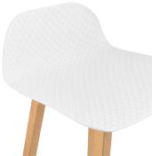 Tabouret de snack mi-hauteur design scandinave 'Skala' blanc pieds tréteaux bois naturel dossier bas