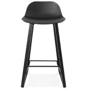 Tabouret de snack mi-hauteur design 'Skala Black Edition' noir pieds tréteaux bois noir dossier bas