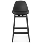 Tabouret de snack mi-hauteur scandinave 'Topo Mini Black Edition' noir 4 pieds bois dossier haut