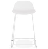 Tabouret de snack mi-hauteur 'Steel Mini' blanc pieds tréteaux repose pieds métal blanc dossier bas