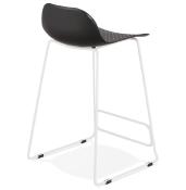 Tabouret de snack mi-hauteur 'Steel Mini' noir pieds tréteaux repose pieds métal blanc dossier bas