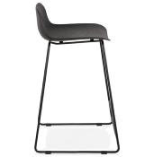 Tabouret de snack mi-hauteur 'Steelblack Mini' noir repose pieds tréteaux métal noir dossier bas