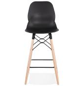 Tabouret de snack mi-hauteur scandinave 'Greatwood Mini' noir 4 pieds bois repose pieds dossier haut