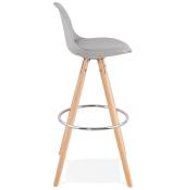 Tabouret de bar design scandinave 'Circle' gris 4 pieds bois repose pieds métal chromé dossier haut