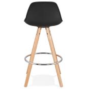 Tabouret snack mi-hauteur scandinave 'Circle Mini' noir 4 pieds bois repose pied chromé dossier haut