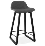 Tabouret de snack mi-hauteur scandinave 'Skala Black Edition' tissu gris foncé pieds bois noir dossier bas