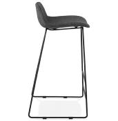Tabouret de bar design 'Steelblack' tissu gris foncé pieds tréteaux repose pieds en métal noir dossier bas