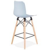 Tabouret de snack mi-hauteur scandinave 'Slakwood Mini' bleu 4 pieds bois repose pieds dossier haut