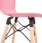 Tabouret de bar scandinave 'Slakwood' rose 4 pieds bois et repose pieds en métal noir dossier haut