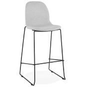 Tabouret de bar empilable design 'Verk' en tissu gris clair avec 4 pieds en métal noir dossier haut