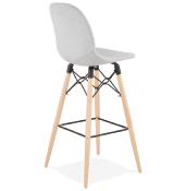 Tabouret de bar scandinave 'Verkwood' tissu gris 4 pieds bois repose pieds métal noir dossier haut