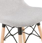 Tabouret de snack mi-hauteur scandinave 'Verkwood Mini' tissu gris clair 4 pieds bois dossier haut