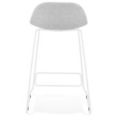 Tabouret de snack mi-hauteur 'Steel Mini' tissu gris clair pieds tréteaux métal blanc dossier bas