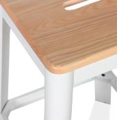 Tabouret de bar design style industriel carré 'FABBRICA' assise en bois avec 4 pieds en métal blanc
