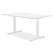 Bureau design assis-debout électrique 'SMALL TECH' blanc en bois pieds en métal blanc - 150 x 70 cm