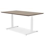 Bureau design assis-debout électrique 'SMALL TECH' en noyer pieds en métal blanc - 150 x 70 cm