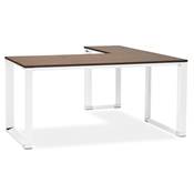 Bureau d'angle 'BUSINESS L' plateau en noyer pieds métal blanc et chromé – 160 cm