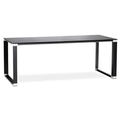Grand bureau de direction droit 'GLASSTOP XL' verre noir pieds métal noir et chromé – 200 x 100 cm