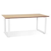 Bureau droit design 'SMART' plateau en bois naturel avec pieds en métal blanc - 180 x 90 cm