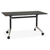 Bureau droit / table travail pliante design 'ARCHI MINI' bois noir pieds métal noir - 140 x 70 cm