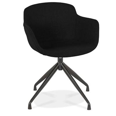 Chaise design à accoudoirs 'TICKY' en tissu noir avec 4 pied en métal noir