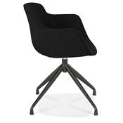 Chaise design à accoudoirs 'TICKY' en tissu noir avec 4 pied en métal noir