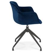 Chaise design à accoudoirs 'TICKY' en velours bleu avec 4 pied en métal noir