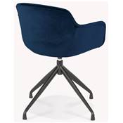 Chaise design à accoudoirs 'TICKY' en velours bleu avec 4 pied en métal noir