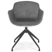 Chaise design à accoudoirs 'TICKY' en velours gris avec 4 pied en métal noir