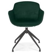 Chaise design à accoudoirs 'TICKY' en velours vert avec 4 pied en métal noir
