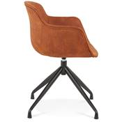Chaise design à accoudoirs 'TICKY' en microfibre marron avec 4 pied en métal noir