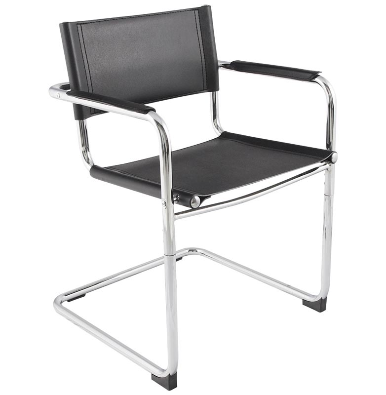 Chaise design à accoudoirs pour bureau ou salle de réunion 'STANDARD' noire pieds en métal chromé