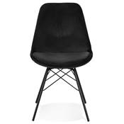 Chaise design style baroque 'GORD' en velours noir et 4 pieds avec croisillons en métal noir