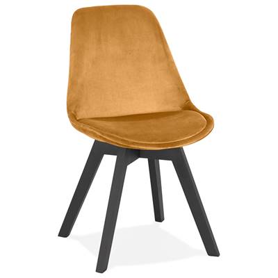 Chaise 'BLACK MILANO' en velours moutarde et 4 pieds en bois noir
