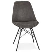 Chaise design style baroque 'GORD' en microfibre grise et 4 pieds avec croisillons en métal noir