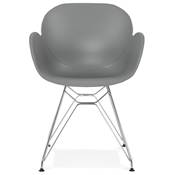 Chaise style industriel design à accoudoirs 'LOTUS' grise avec 4 pieds en métal chromé