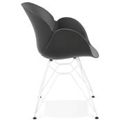 Chaise style industriel design à accoudoirs 'LOTUS' noire avec 4 pieds en métal blanc