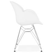 Chaise style industriel design à accoudoirs 'LOTUS' blanche avec 4 pieds en métal chromé