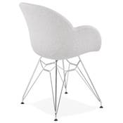 Chaise style industriel design à accoudoirs 'LOTUS' en tissu gris clair avec 4 pieds en métal chromé
