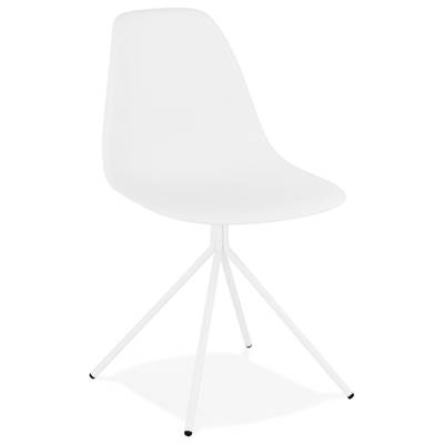 Chaise design style industriel 'PERRY' blanche avec 4 pieds en métal blanc