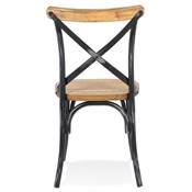 Chaise design industriel 'MAKINA' en bois vieilli 4 pieds métal noir effet vieilli dossier haut