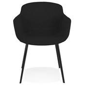Chaise design lounge à accoudoirs 'NICE' en tissu noir avec 4 pieds en métal noir