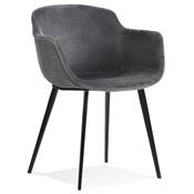 Chaise design lounge à accoudoirs 'NICE' en velours gris avec 4 pieds en métal noir