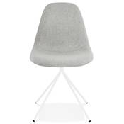 Chaise design style industriel 'PERRY' en tissu gris clair avec 4 pieds en métal blanc