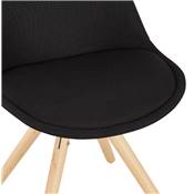 Chaise design 'FIRENZA' en tissu noir avec 4 pieds en bois naturel