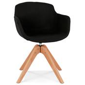 Chaise design de style scandinave à accoudoirs 'VOGAN' en tissu noir avec 4 pieds en bois naturel