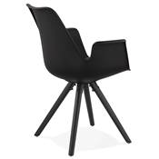 Chaise scandinave design à accoudoirs 'KUNG' noire avec 4 pieds en bois noir