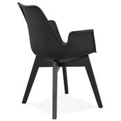 Chaise style scandinave design à accoudoirs 'PRINS' noire avec 4 pieds en bois noir