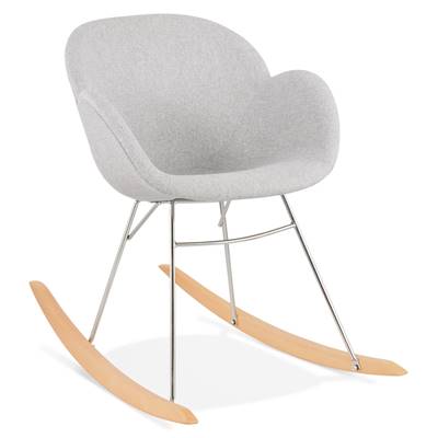 Chaise à bascule design scandinave à accoudoirs 'GUNGSTÖL' tissu gris clair pieds bois métal chromé